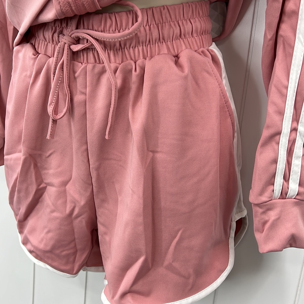 πLydaa Athletic Jacket & Short Set Pink & White W/Pockets & Stripes S,M,L & XL - Picture 5 of 10